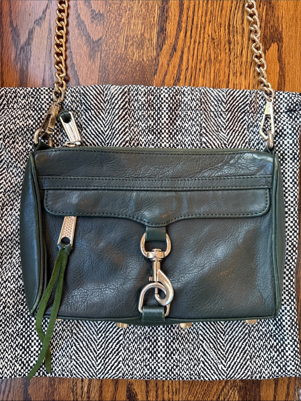 Rebecca Minkoff Dark Green Leather Crossbody Bag with Chain Strap